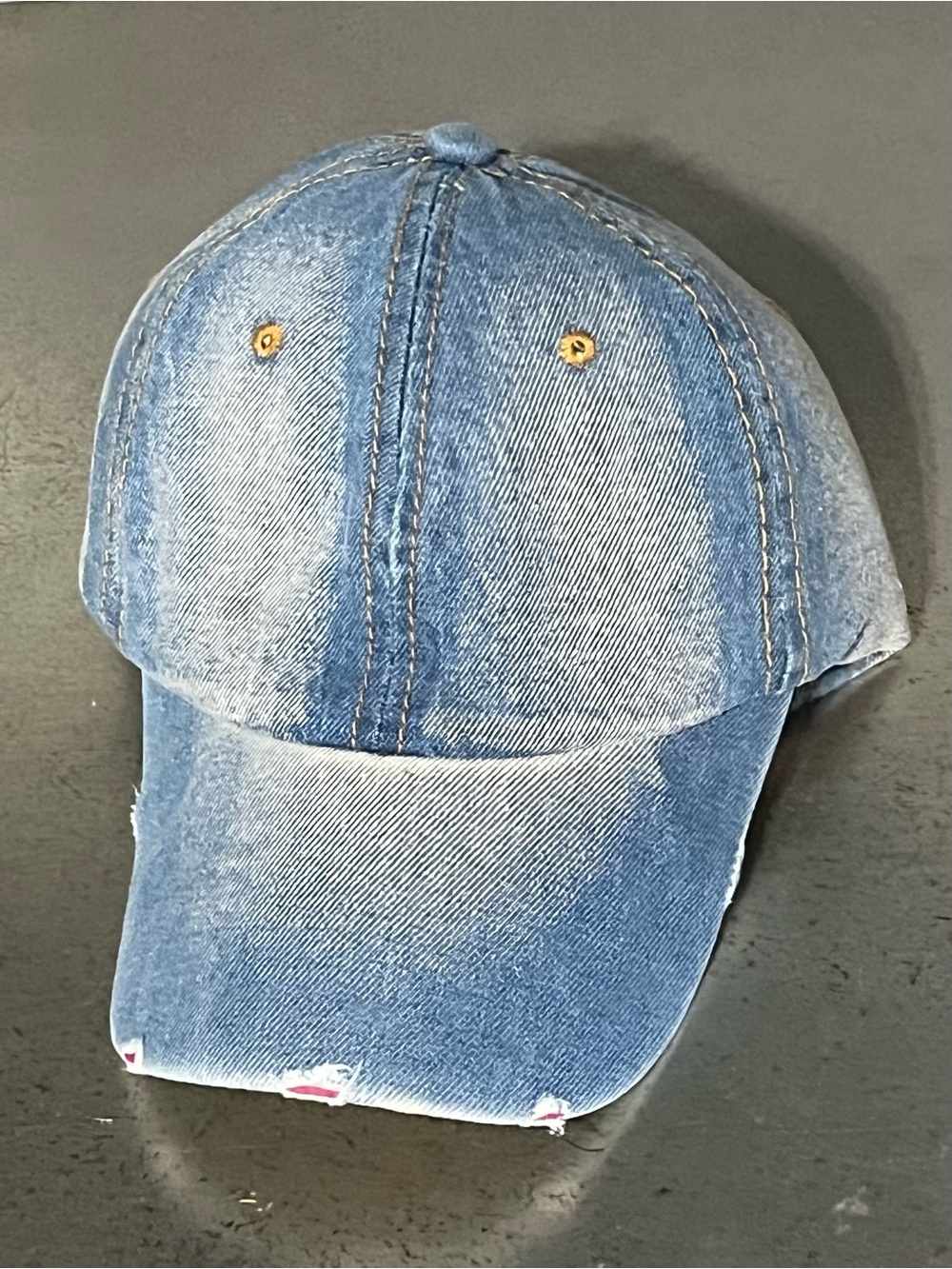 Distressed Denim Baseball Cap - Blue